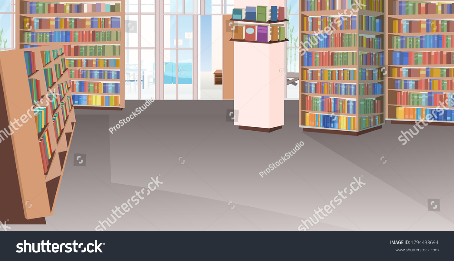 Empty No People Library Interior Horizontal Stock Vector (Royalty Free ...