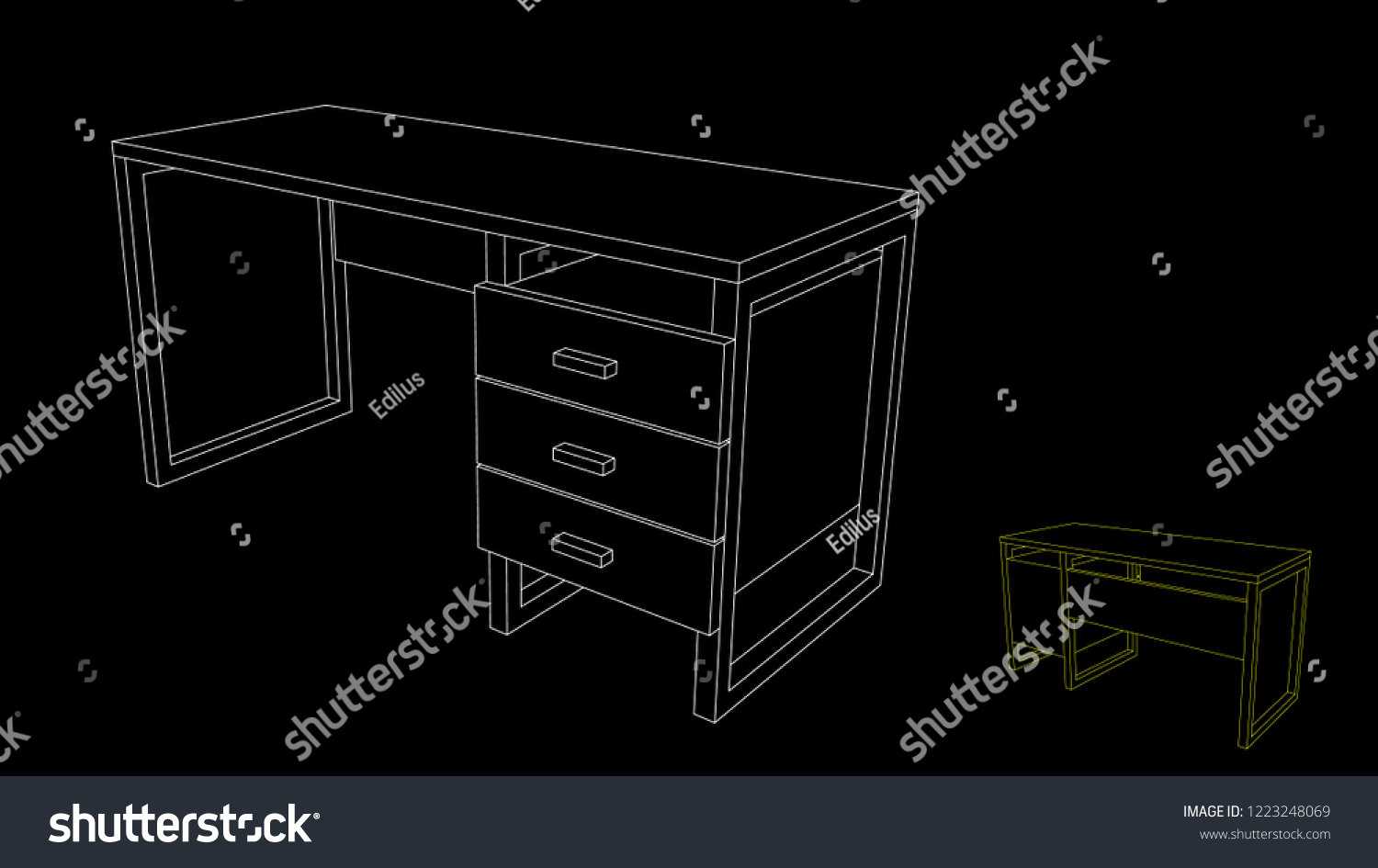 Empty Office Desk Vector Outline Illustration Stock Vector (Royalty ...