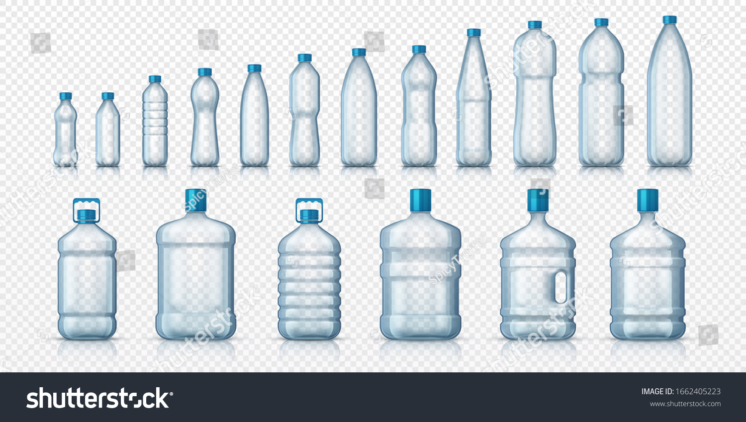 SVG of Empty plastic bottles. Realistic transparent container for water or liquids, isolated 3D mockups for advertising. Vector set illustrations containers for global beverage packaging on white background svg
