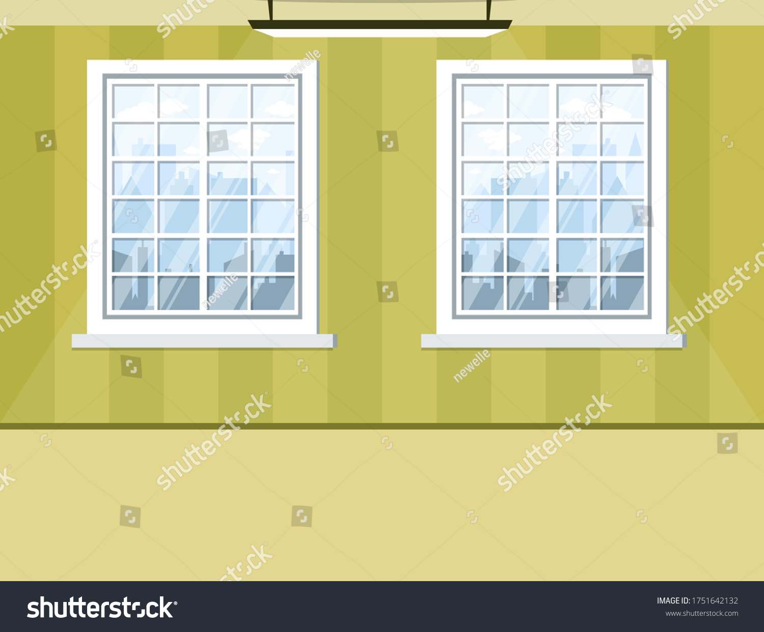 Empty Room Windows Green Wall Floor Stock Vector (Royalty Free ...