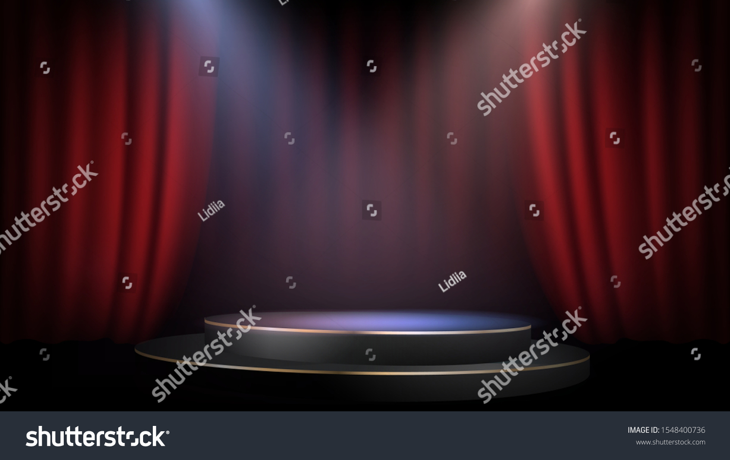 SVG of Empty scene with a red curtain and spotlights. Concert, show, performance svg