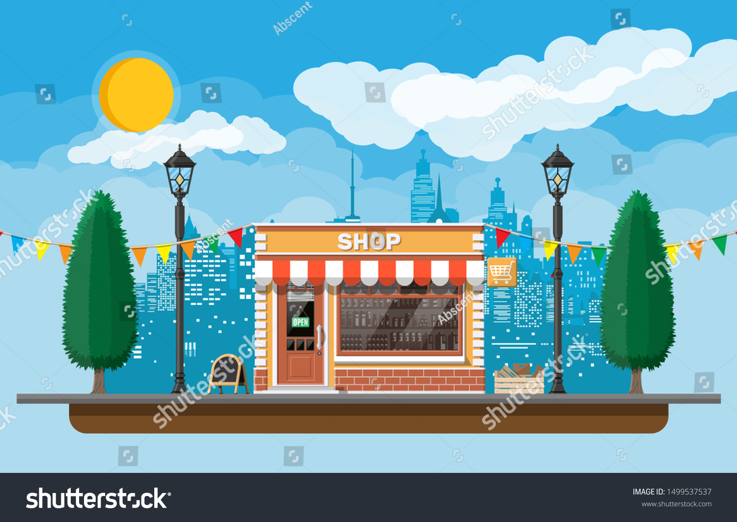 Empty Store Front Window Door Glass Stock Vector Royalty Free
