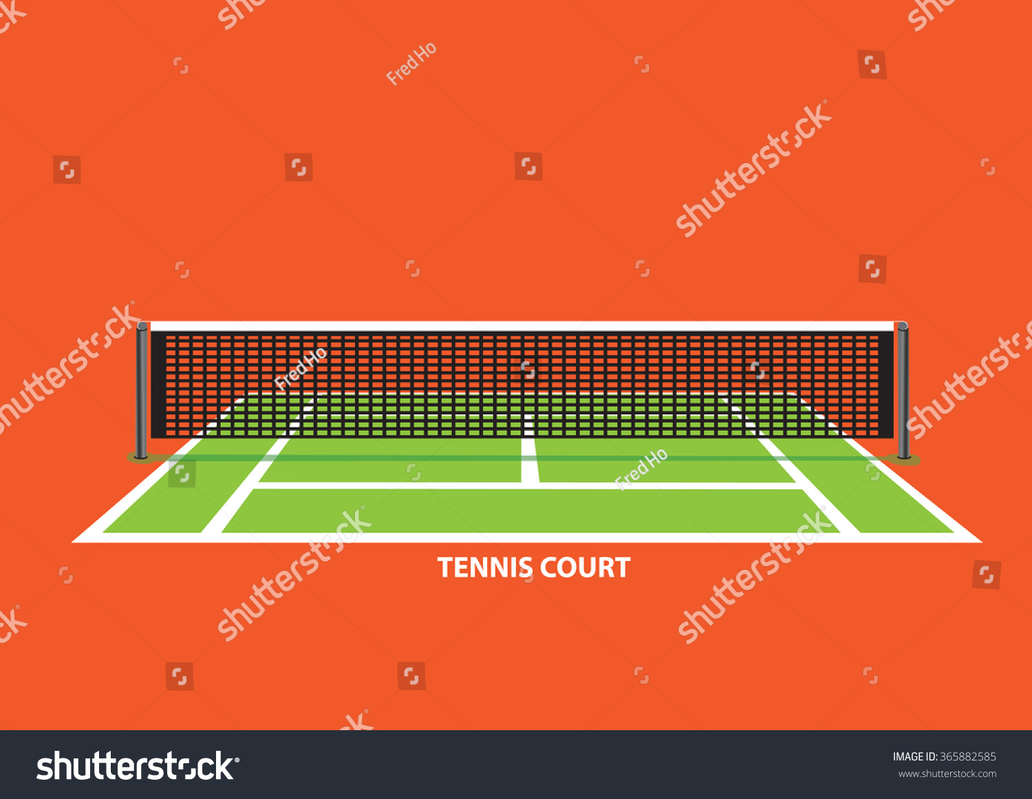 中央に仕切りネットが付いた空のテニスコート コートの一方の端から見た 鮮やかなオレンジの背景にベクターイラスト のベクター画像素材 ロイヤリティフリー