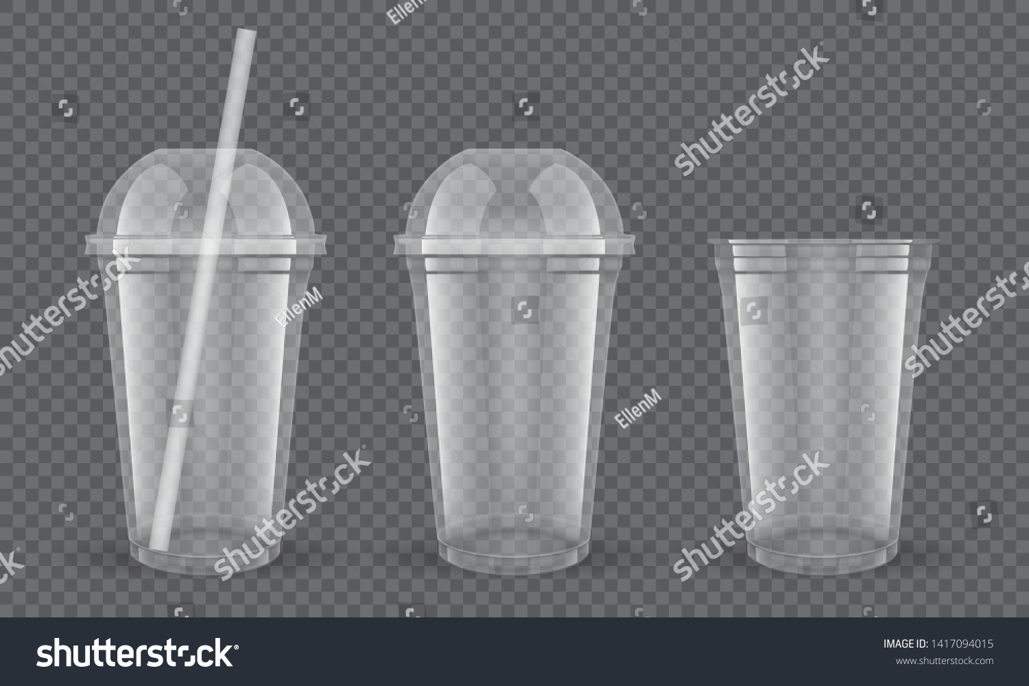 SVG of Empty transparent plastic cups with straw on dark background vector mock up svg
