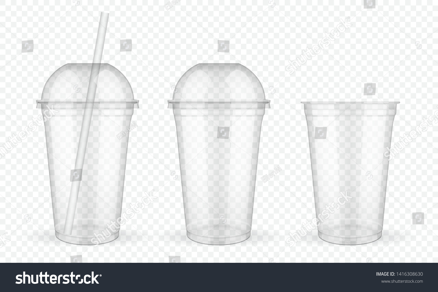 SVG of Empty transparent plastic cups with straw on white background vector mock up svg
