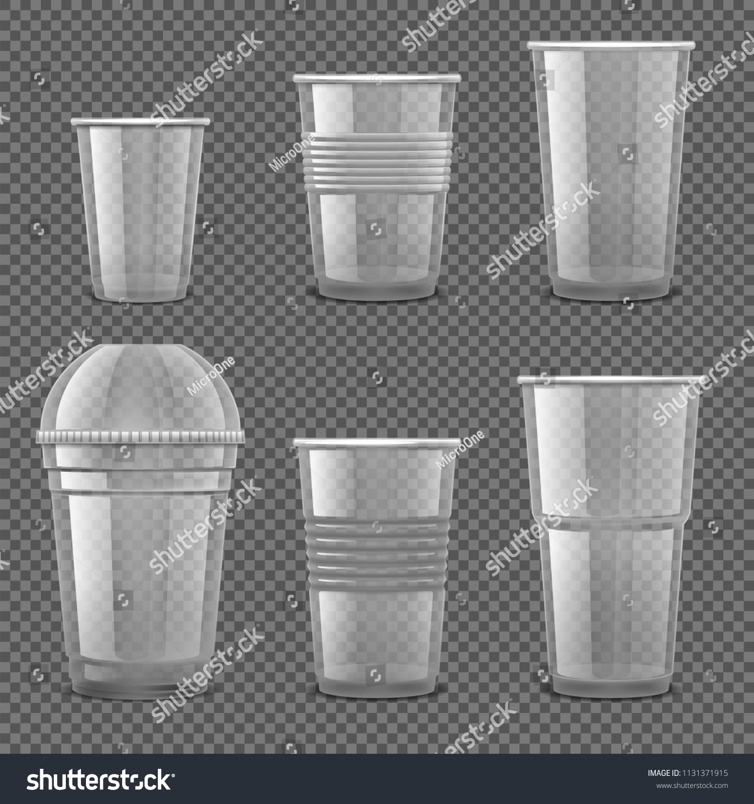 SVG of Empty transparent plastic disposable cups. Takeaway drink containers isolated vector set. Illustration of plastic container, disposable transparent for drink svg