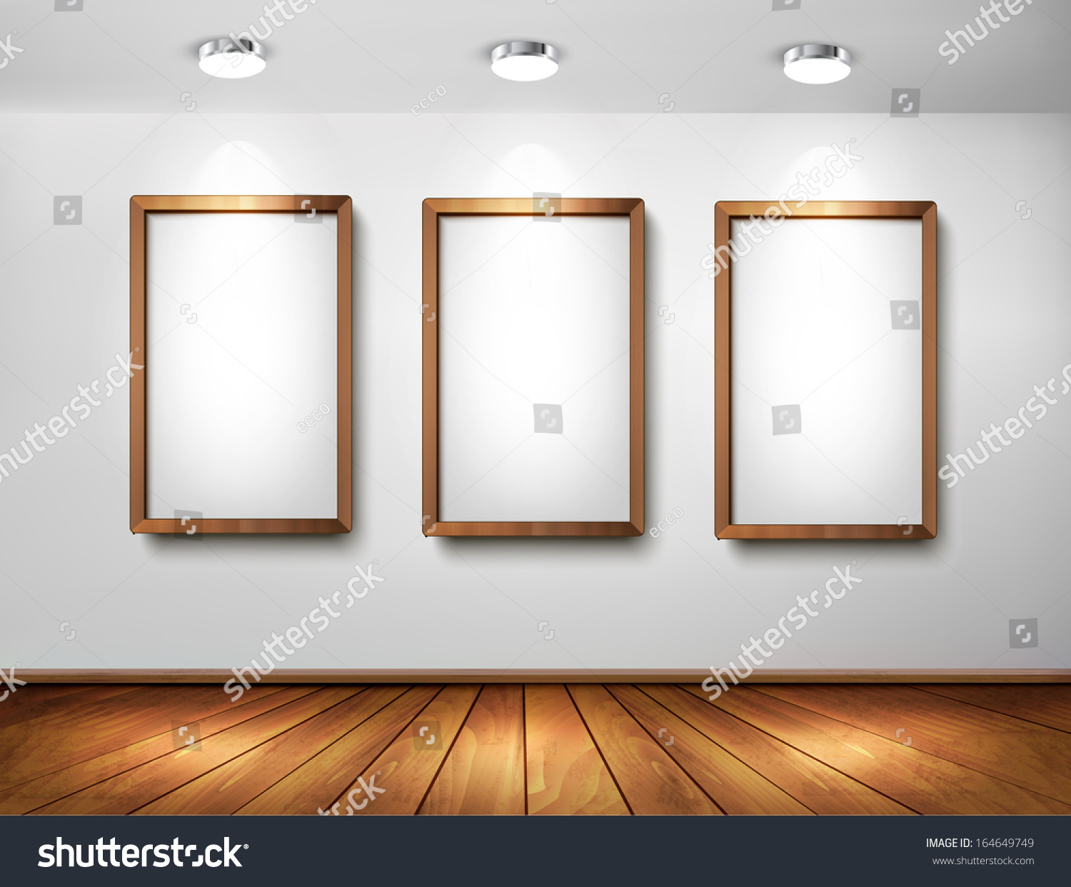 Empty Wooden Frames On Wall Spotlights Stock Vector - Empty Wooden Frames On Wall With Spotlights And Wooden Floor Vectorillustration empty wooden frames on wall spotlights stock vector - empty wooden frames on wall with spotlights and wooden floor vectorillustration