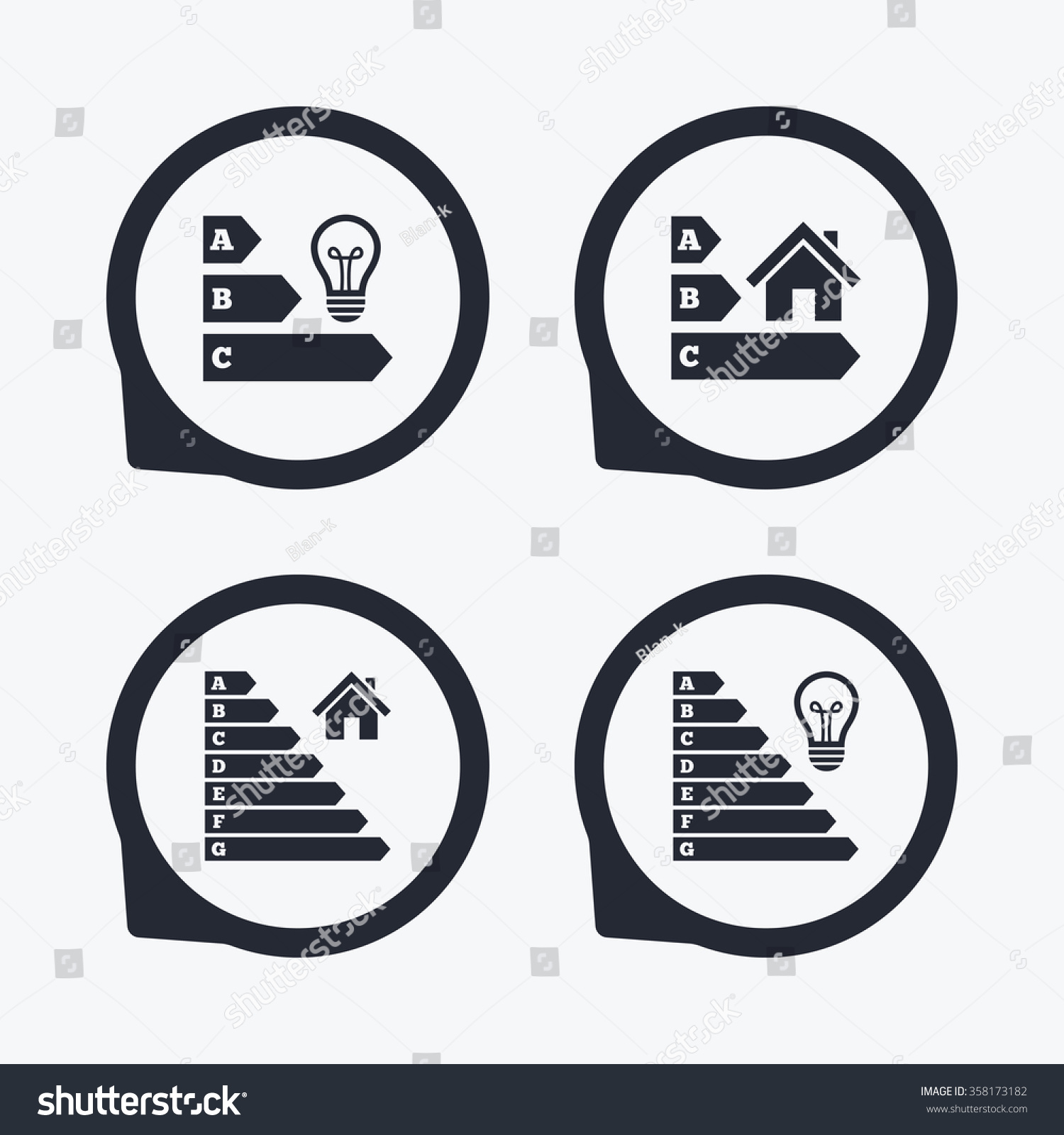 Energy Efficiency Icons Lamp Bulb House Stock Vector 358173182 ...