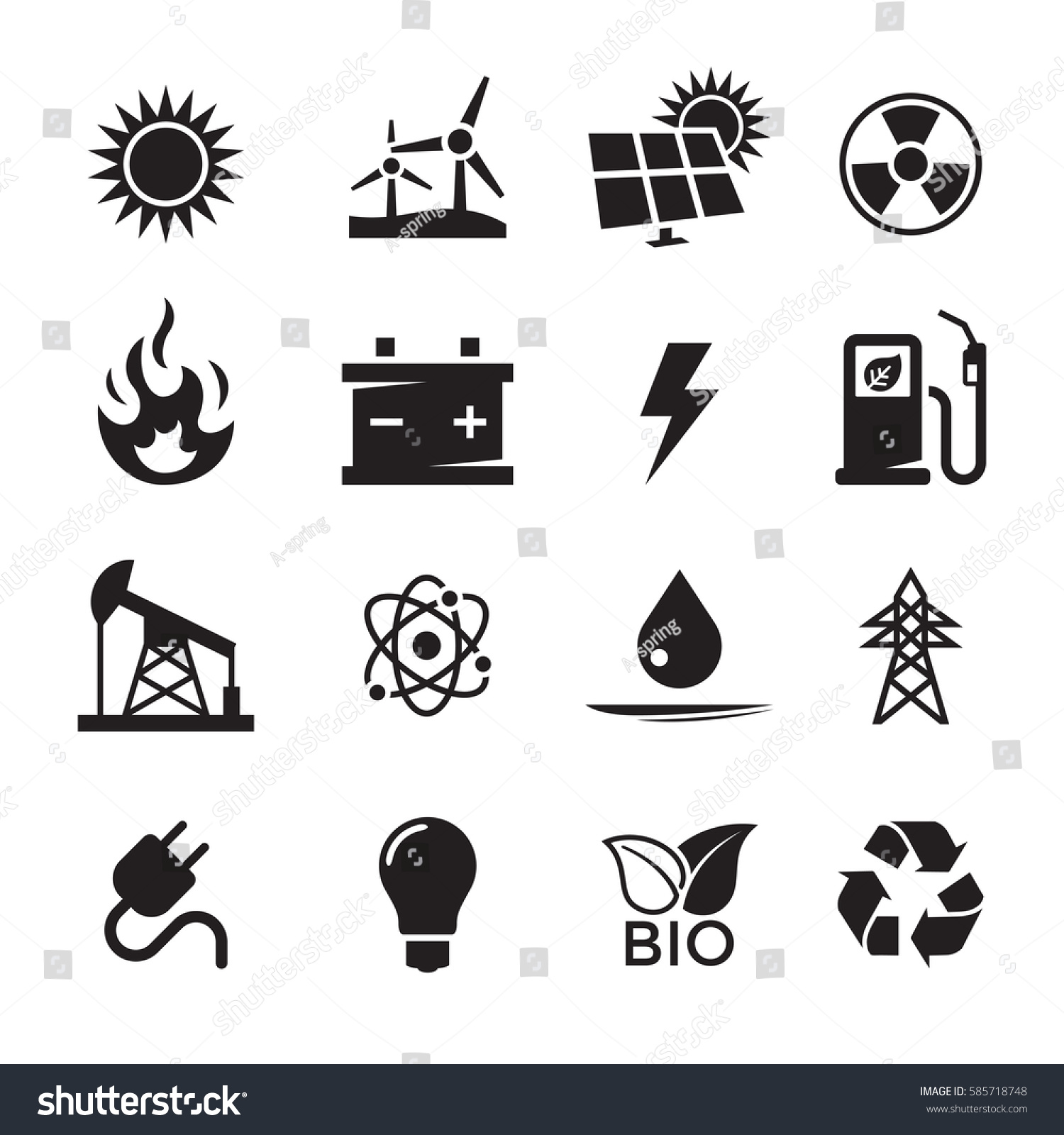 Energy Icons Set Black On White Stock Vector (Royalty Free) 585718748 ...