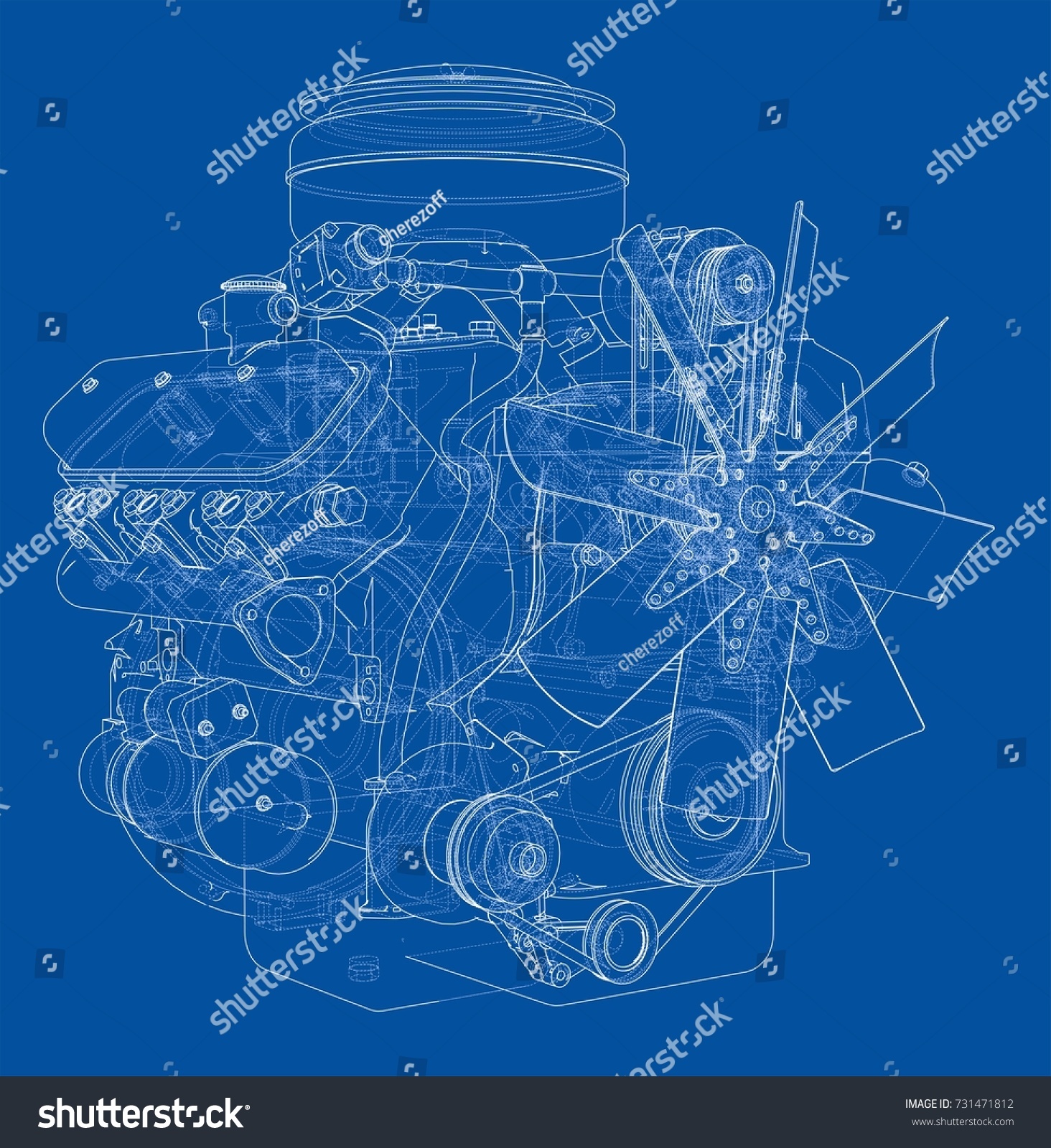 Download Engine Sketch Vector Rendering 3d Wireframe Stock Vector 731471812 - Shutterstock