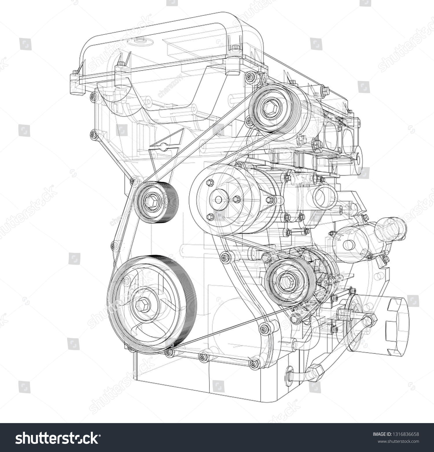 Engine Sketch Vector Rendering 3d Wireframe Stock Vector (Royalty Free ...