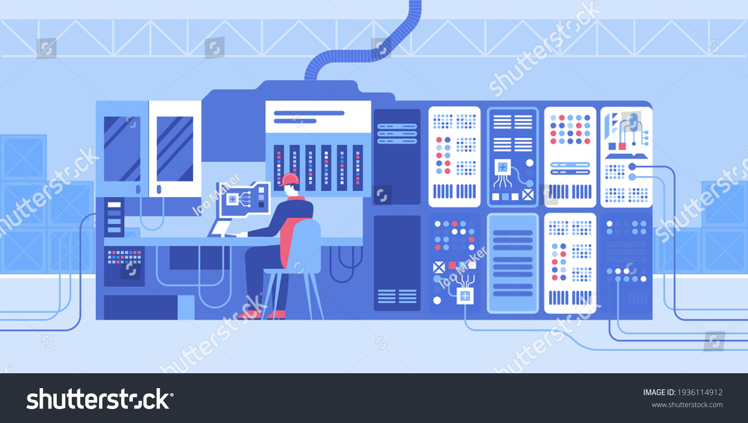 Engineer Designs Microchip Computer Screen Data Stock Vector (Royalty ...