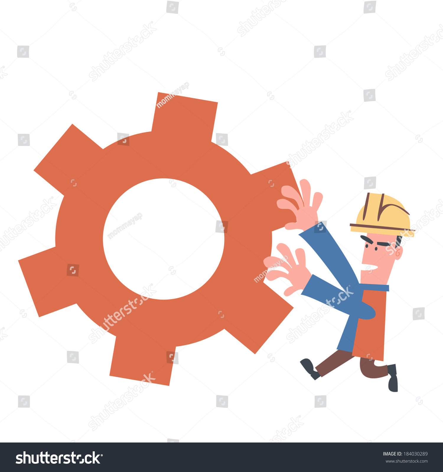 Engineer Pushing Cogwheel Stock Vector (Royalty Free) 184030289 ...