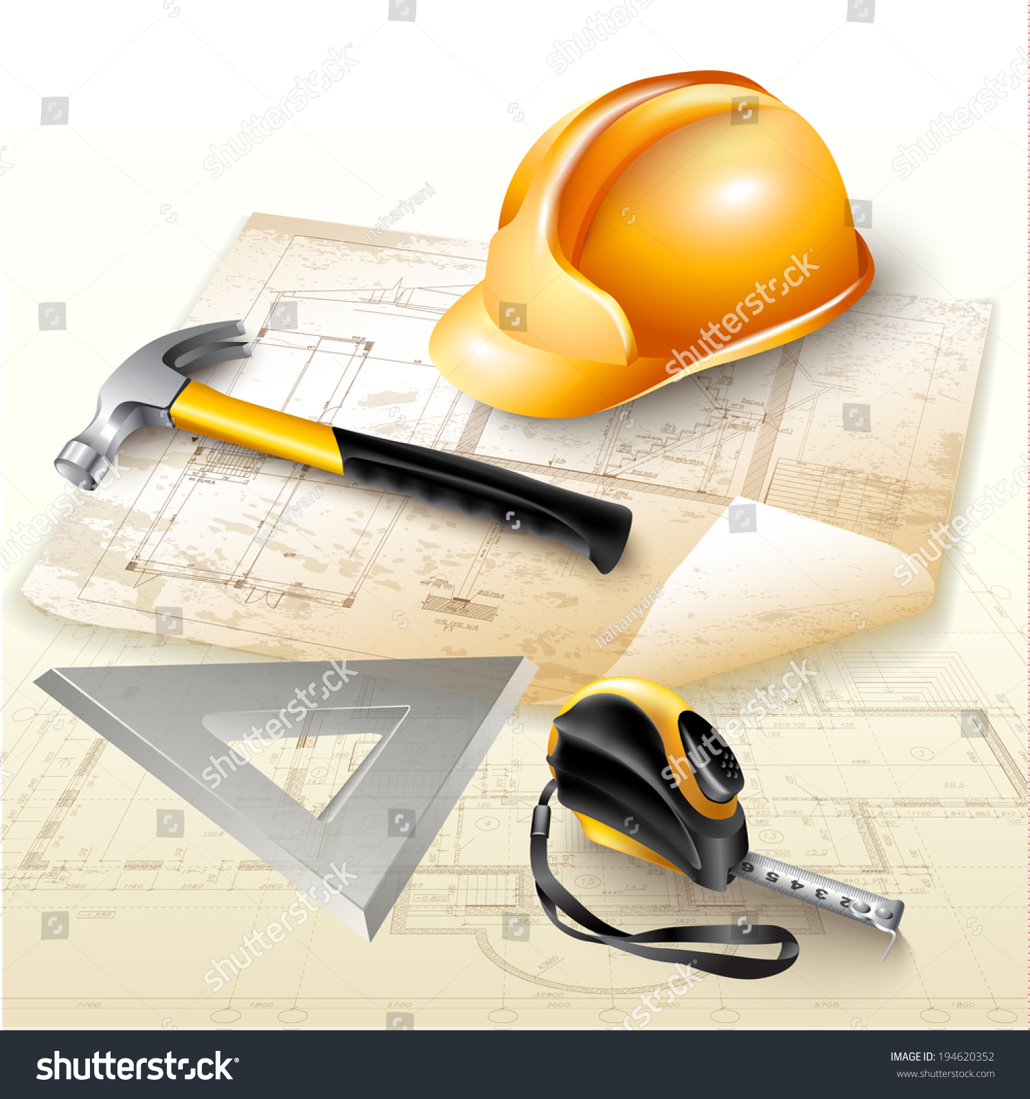 Engineering Background Technical Drawings Tools Hammer Stock Vector ...