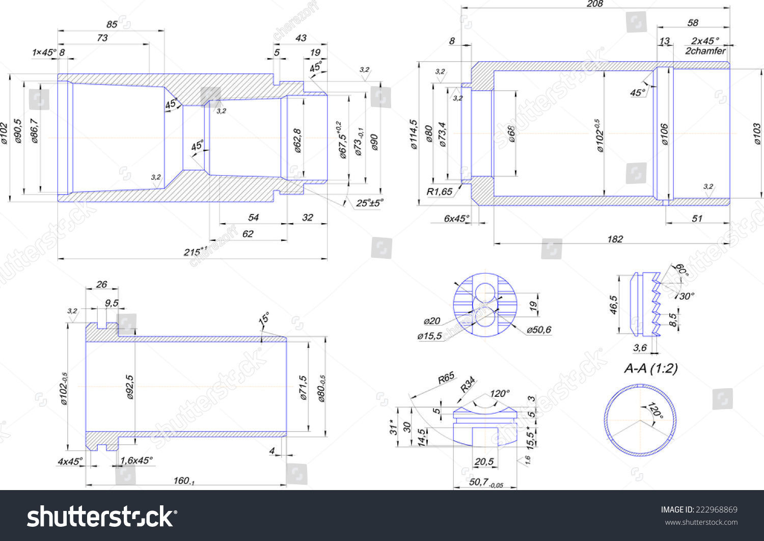 engineering drawing steel bush vector format stock vector 222968869 engineering drawing format