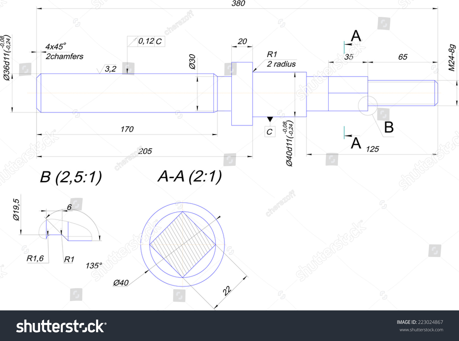 engineering drawing steel shaft vector format stock vector 223024867 engineering drawing format