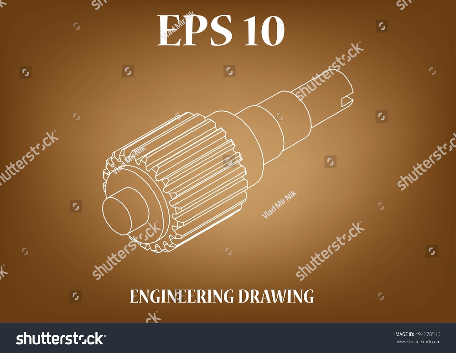 Engineering Drawing Pinion Shaft 3d Stock Vector (Royalty Free