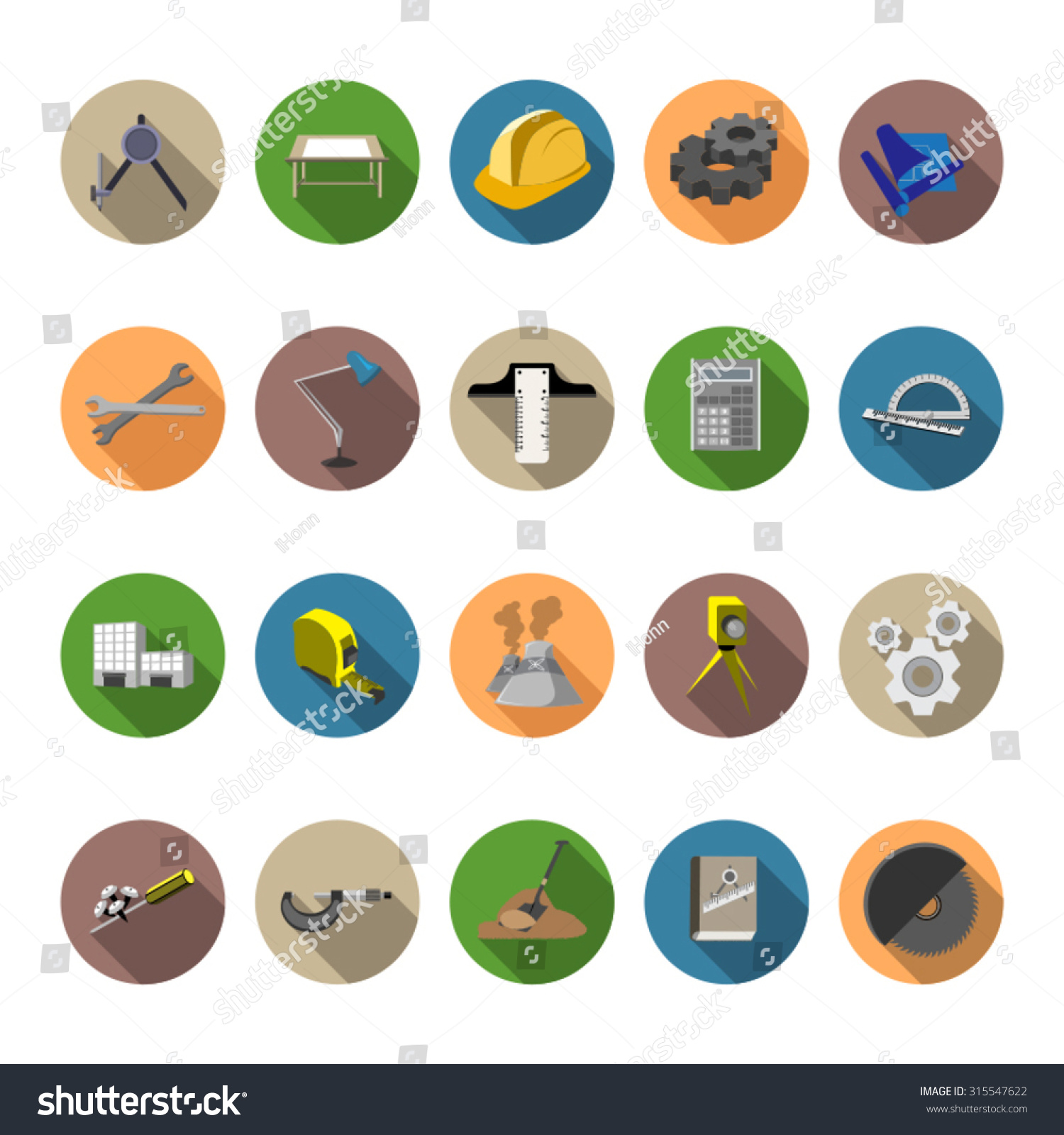 Engineering Icons Set In Flat Design With Long Shadow. Illustration ...