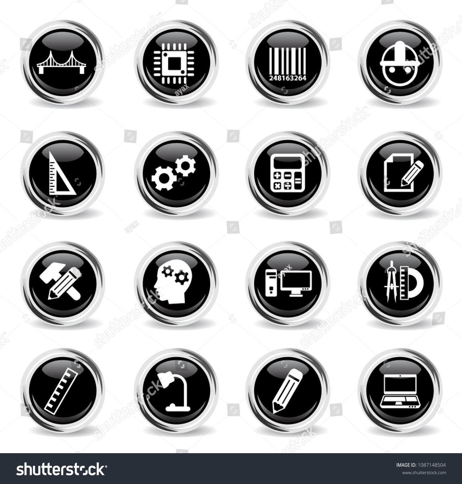Engineering Vector Icons Black Round Chrome Stock Vector (Royalty Free ...