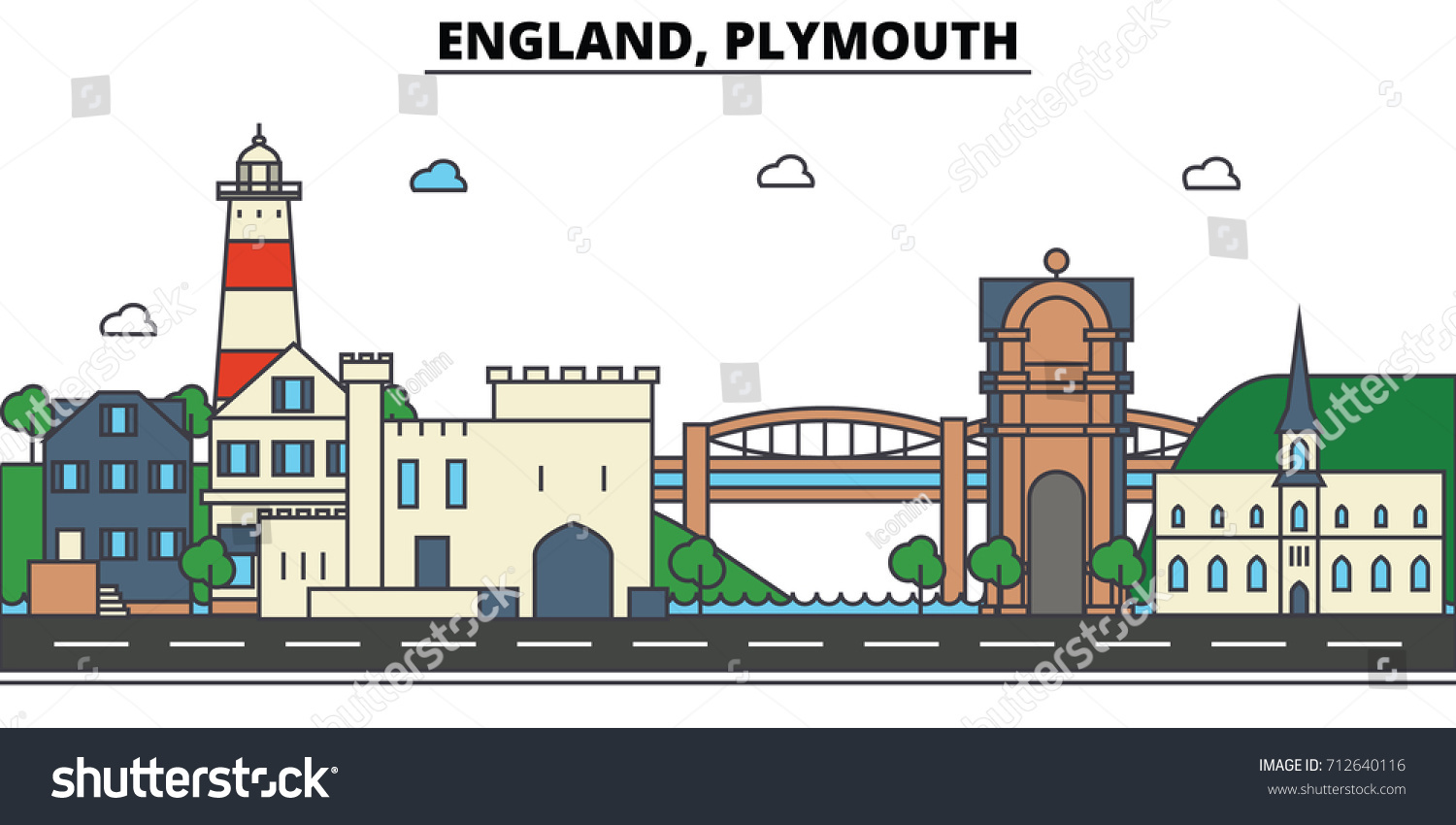 England Plymouth City Skyline Architecture Buildings Stock Vector ...