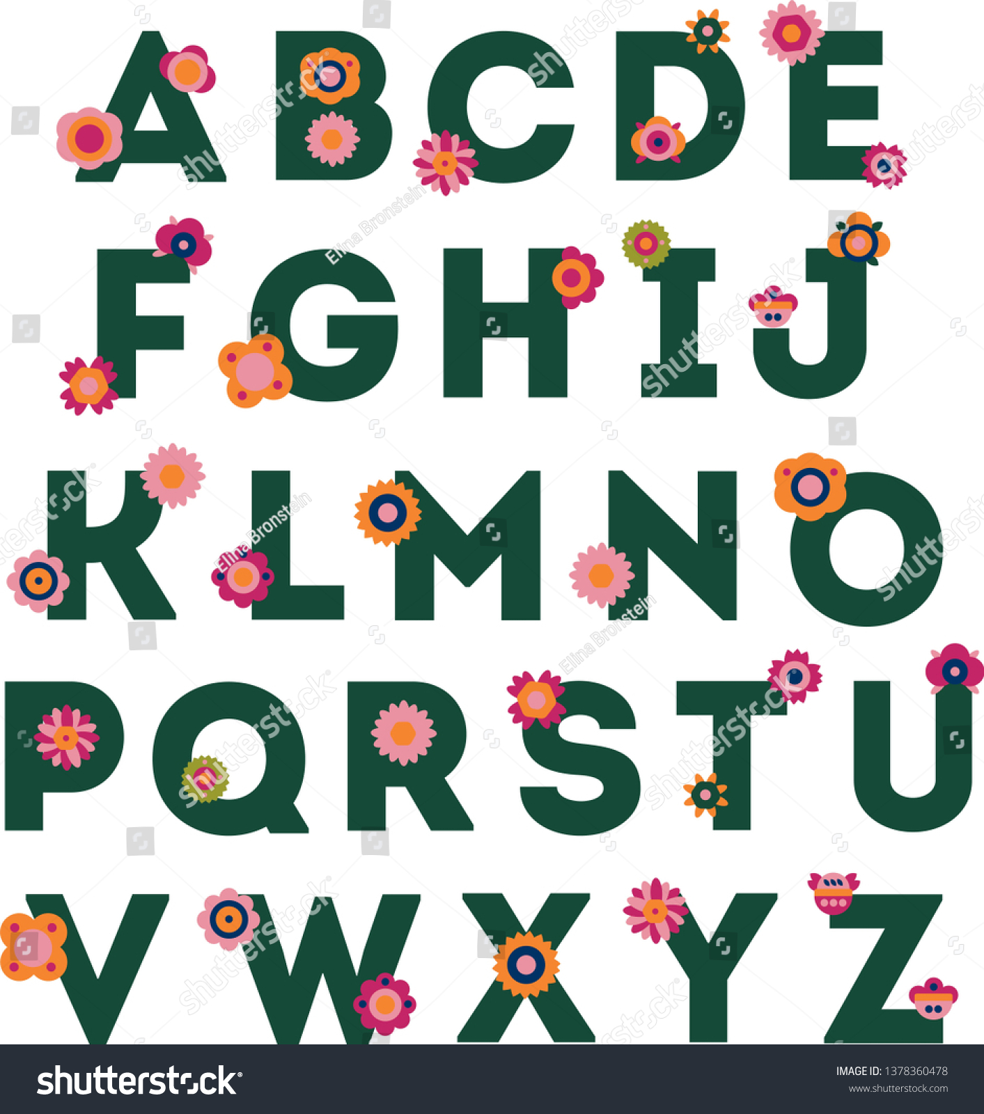 English Alphabet Embeded Floral Elements Vector Stock Vector (Royalty ...