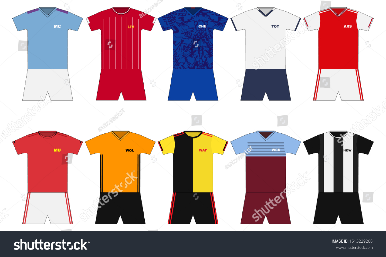 English Premier League kits 2018 - 2019, football or soccer jerseys icons  set from England 18/19 kits Stock Vector