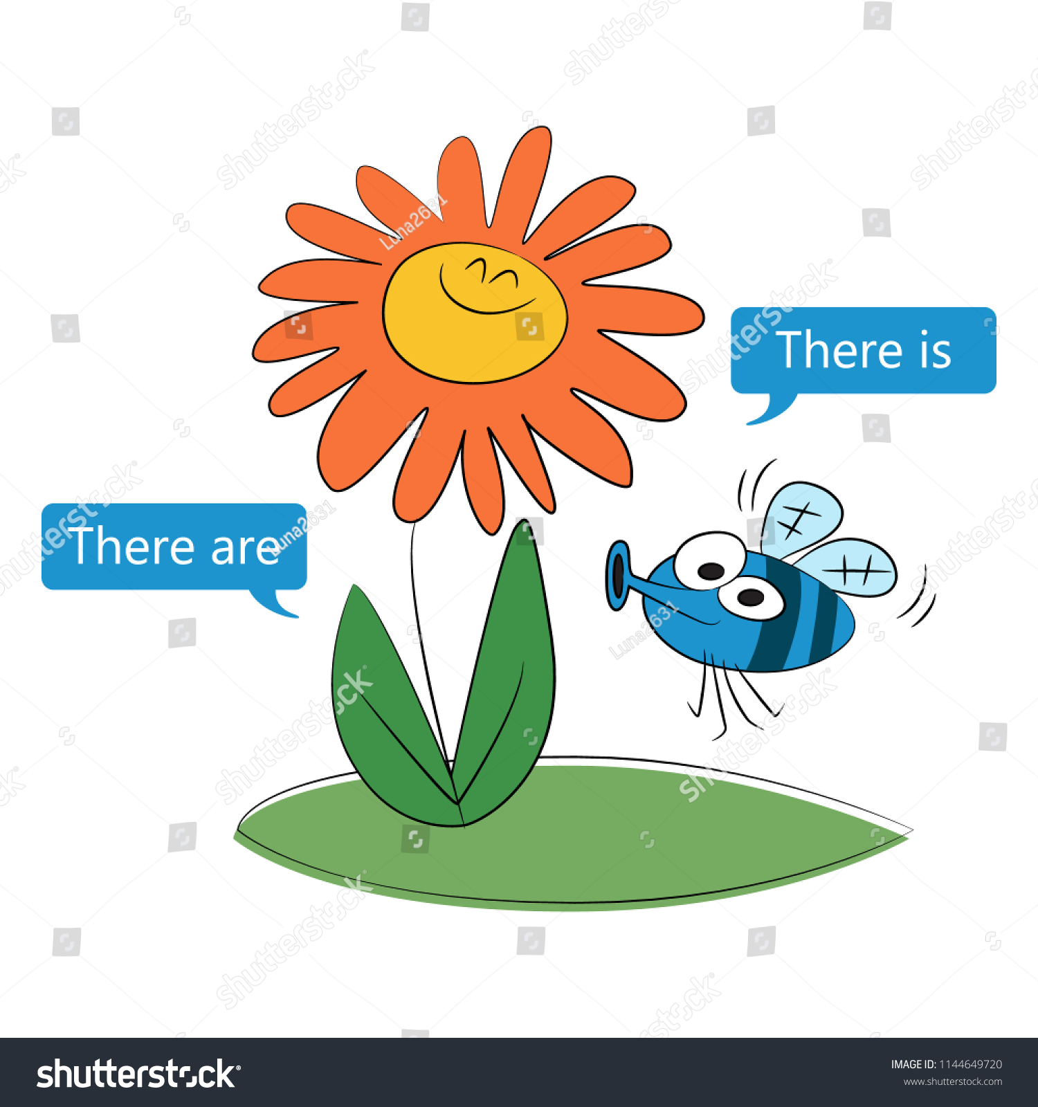 English Grammar Kids Cartoon Illustration Phrases Stock Vector (Royalty