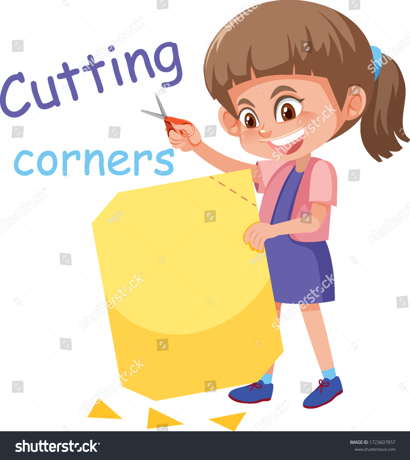 English Idiom Picture Description Cutting Corners Stock Vector (Royalty