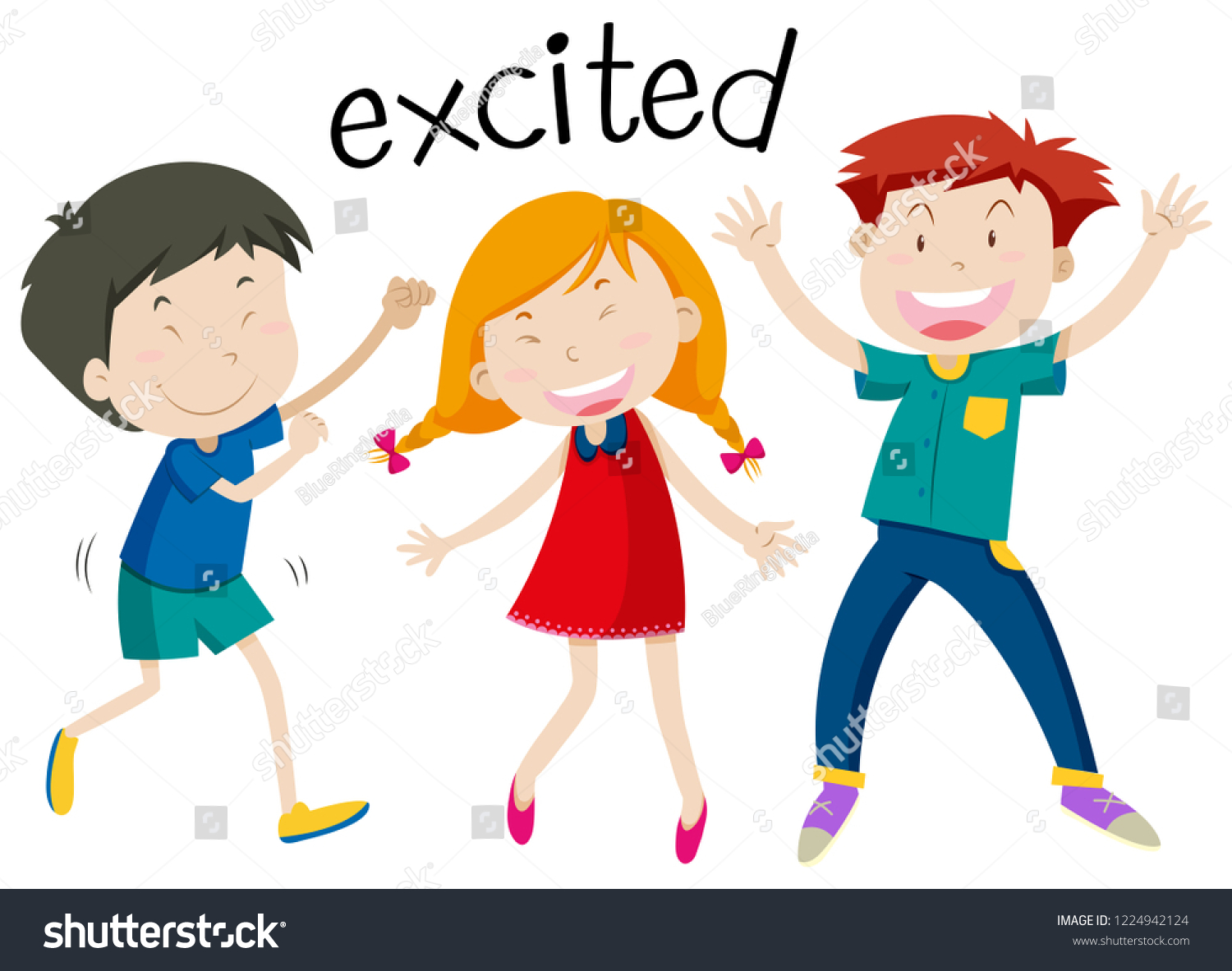 English Vocabulary Excited Illustration: เวกเตอร์สต็อก (ปลอดค่า