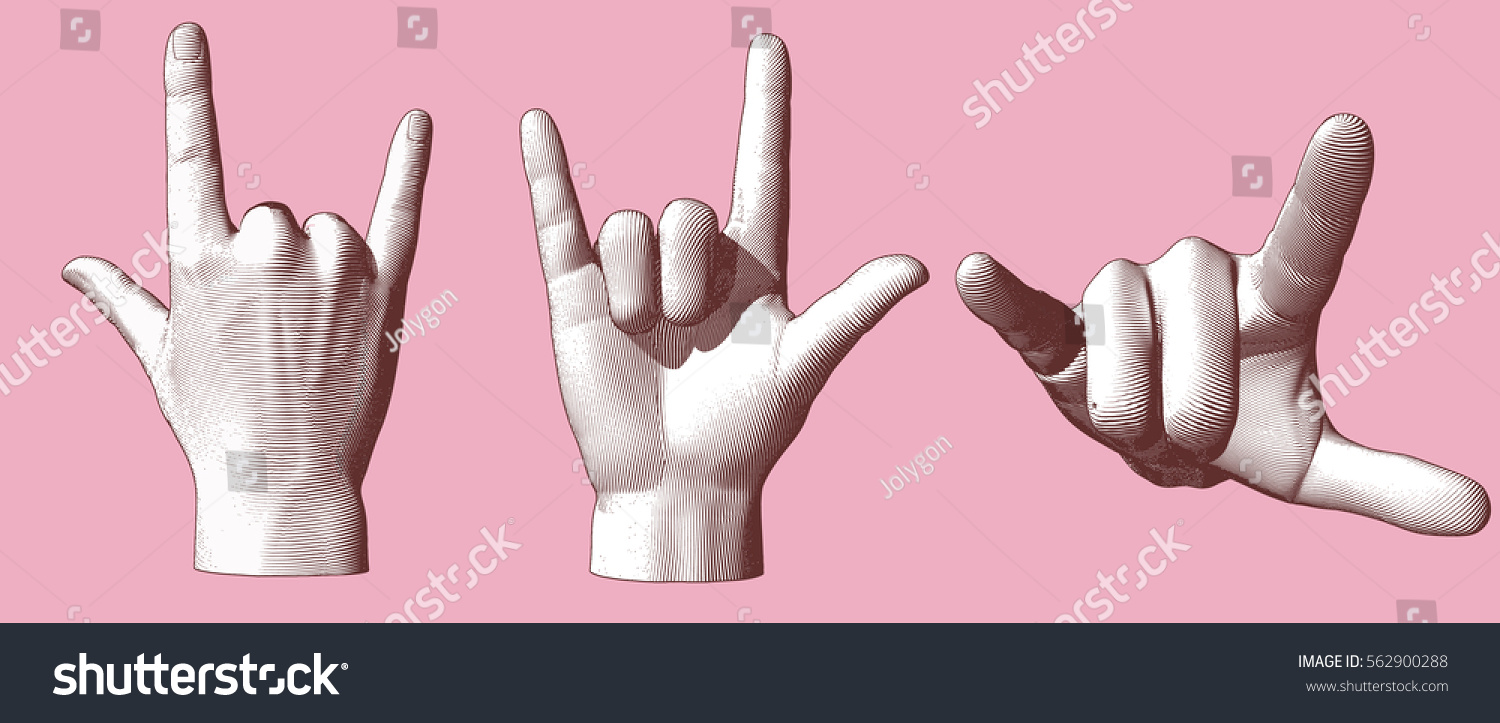 Engraving Hand Sign Pose Love You のベクター画像素材 ロイヤリティフリー