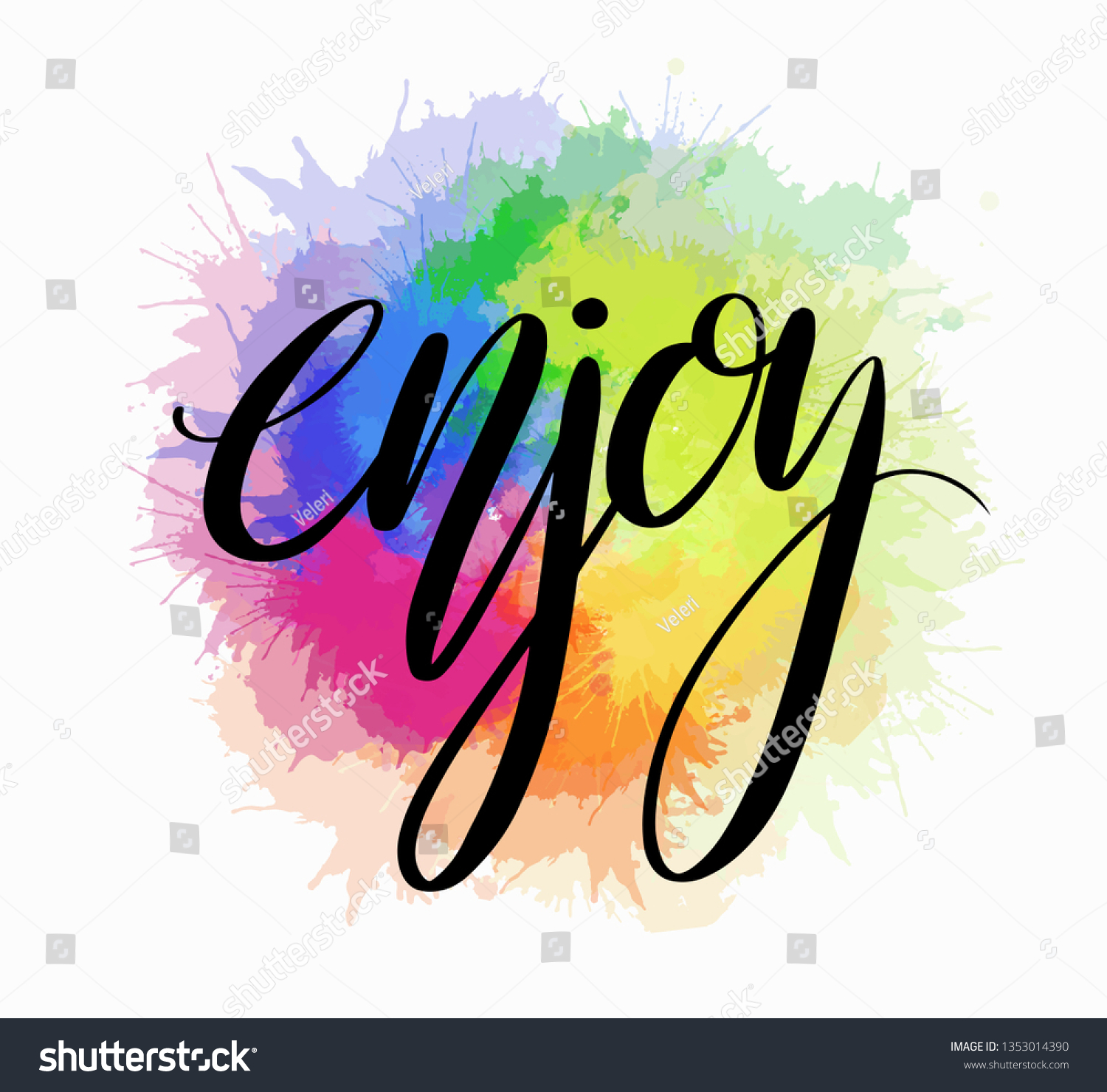 enjoy-hand-drawn-lettering-rainbow-watercolor-stock-vector-royalty