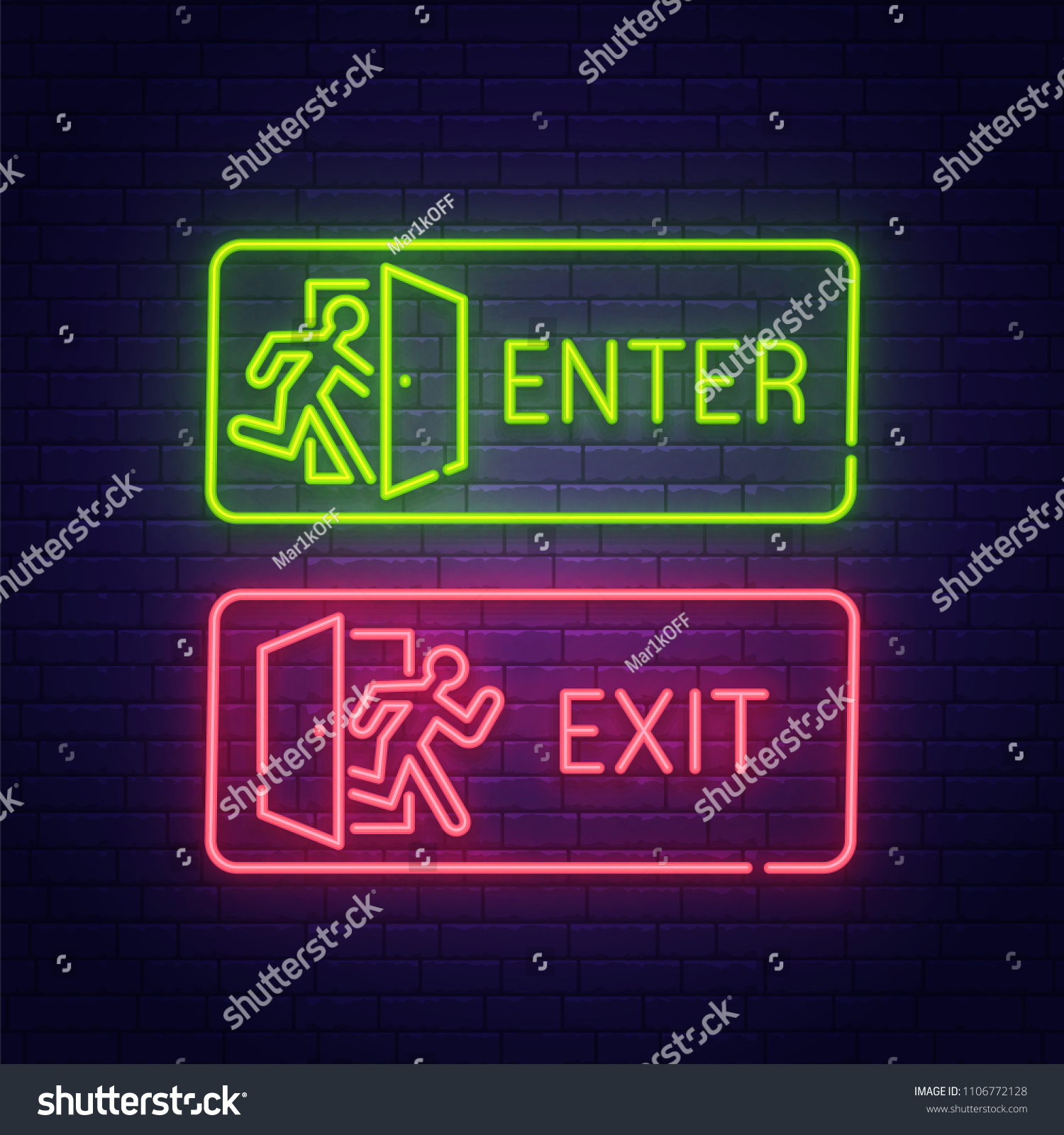 Enter Exit Neon Sign Bright Signboard Stock Vector (Royalty Free ...