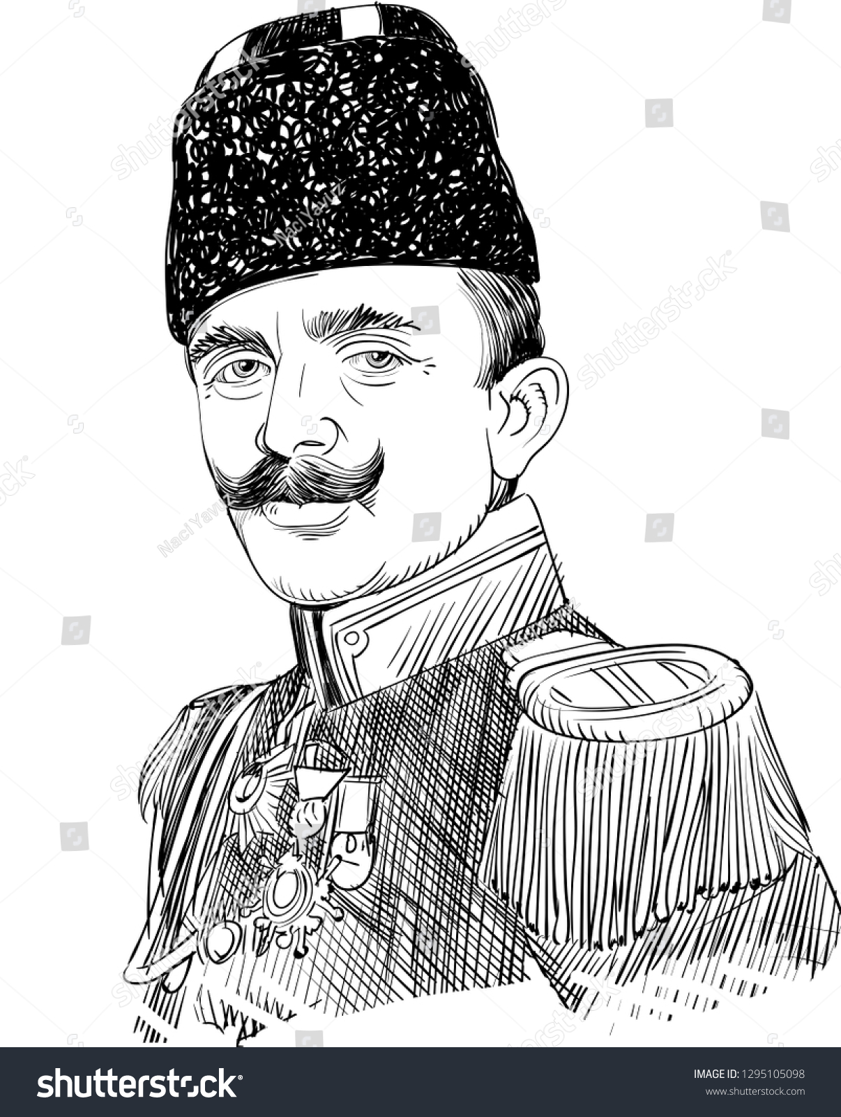 Enver Pasha 18811922 Portrait Line Illustration Stock Vector Royalty