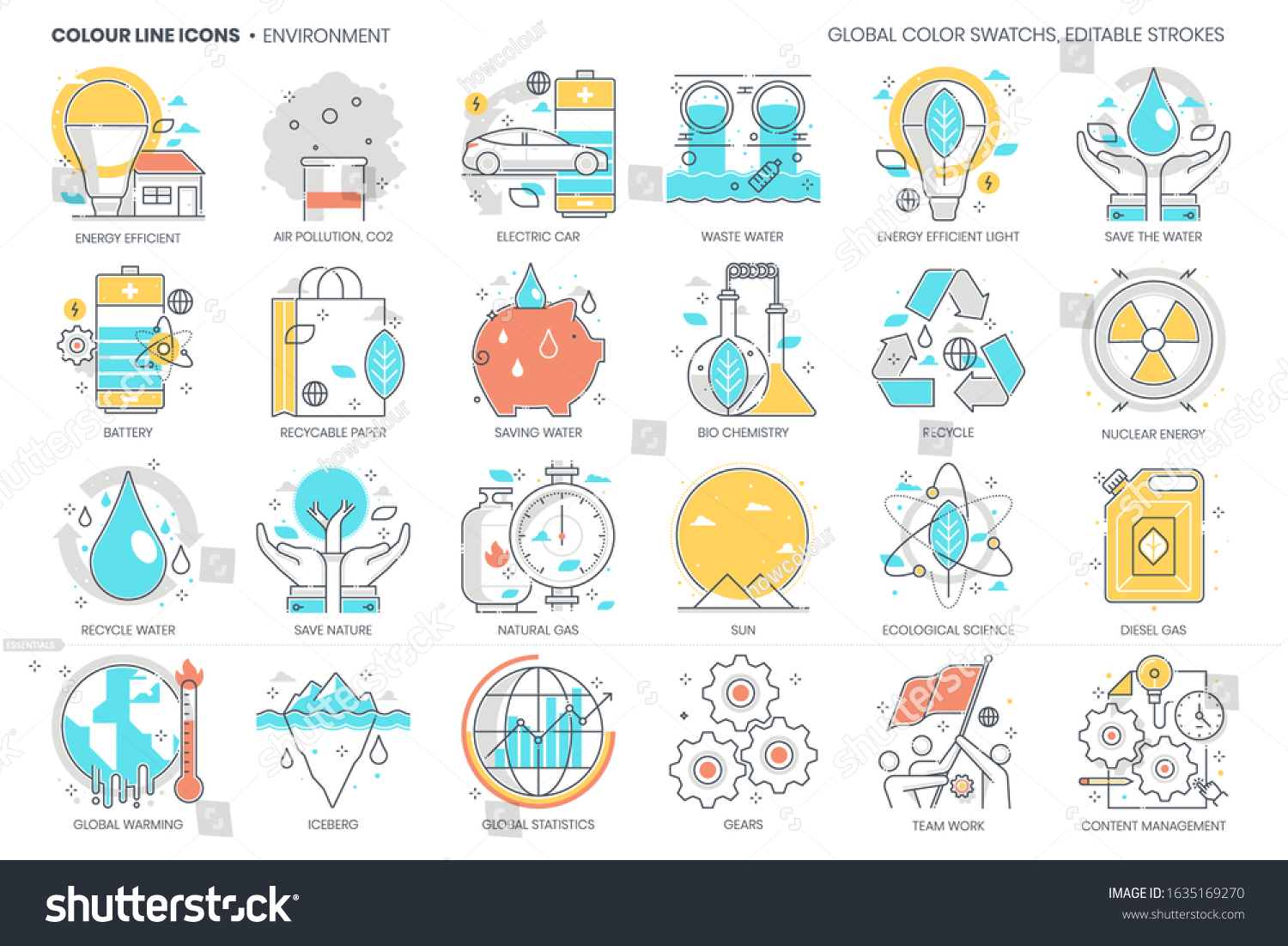 Environment Pollution Related Color Line Vector Stock Vector (Royalty ...