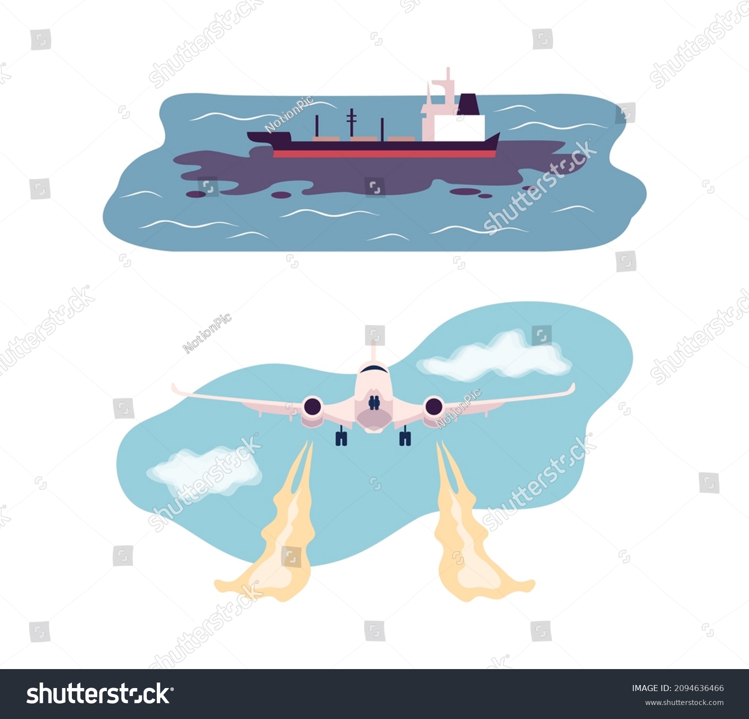 Environmental Pollution Global Warming Cause Plane Stock Vector ...