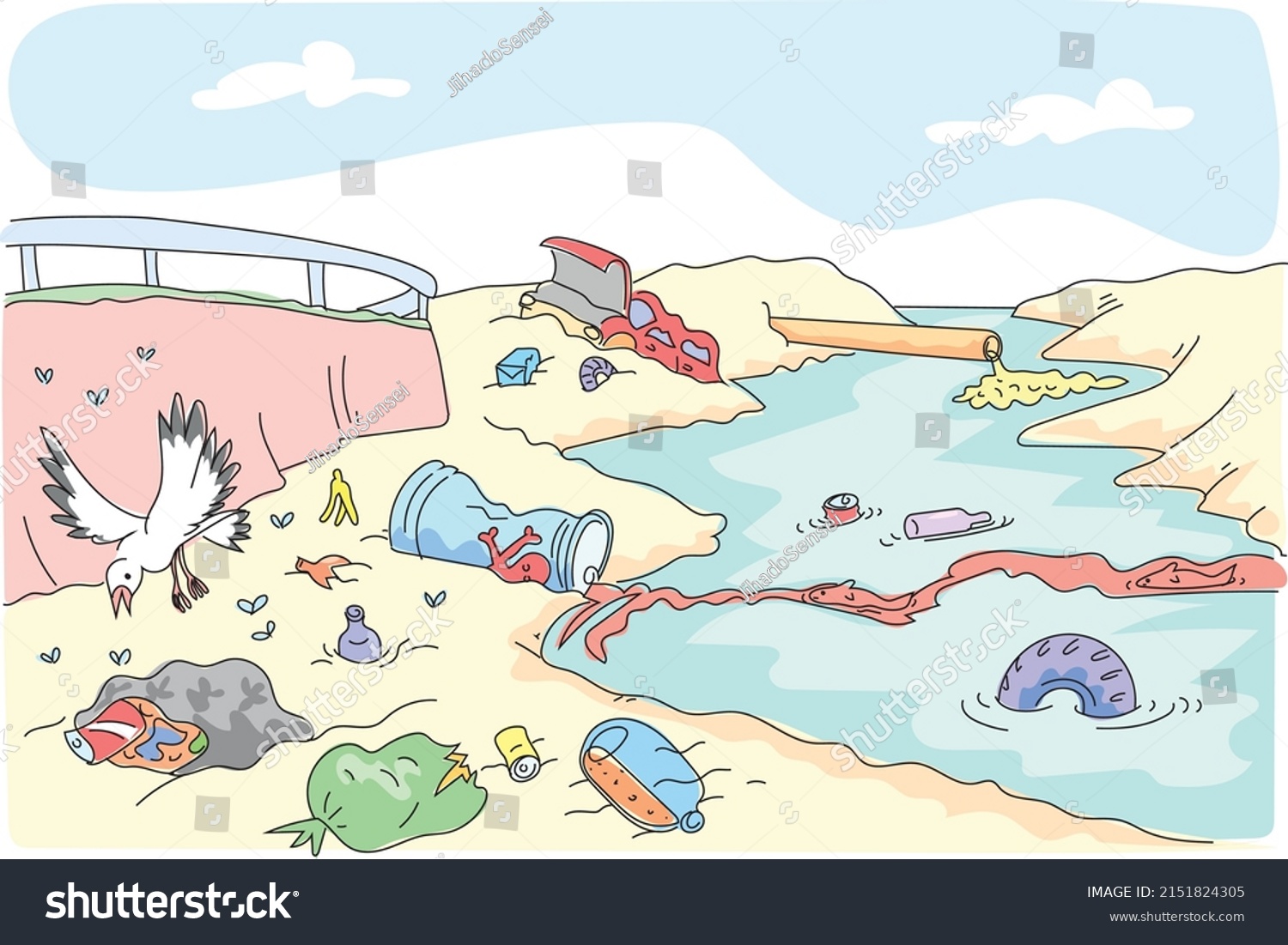 Environmental Pollution Trash Around Dirty Water Stock Vector (Royalty ...