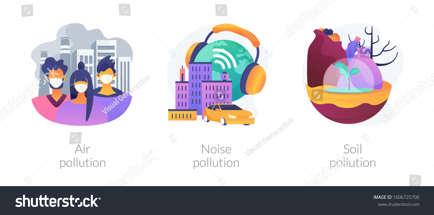 環境問題 汚染された大気 防護マスクを着た人々 大気汚染 騒音公害 土壌汚染の比喩 ベクター画像分離コンセプトの例えイラスト のベクター画像素材 ロイヤリティフリー