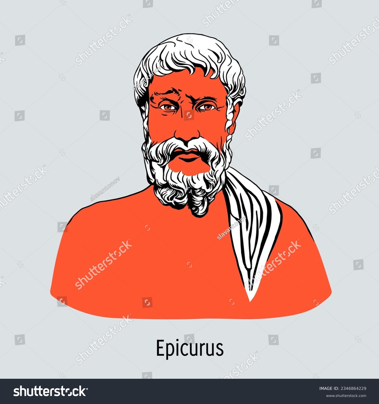 SVG of Epicurus was an ancient Greek philosopher, founder of Epicureanism in Athens. A hand-drawn vector illustration svg