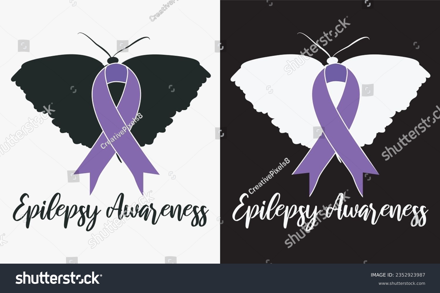 SVG of Epilepsy Awareness Butterfly Purple Ribbon Epilepsy T-shirt, Creative Epilepsy Awareness Vector, Trendy Seizure Disorder Vector for SVG, T-shirt, Card, Wall art, Hoodie and others svg