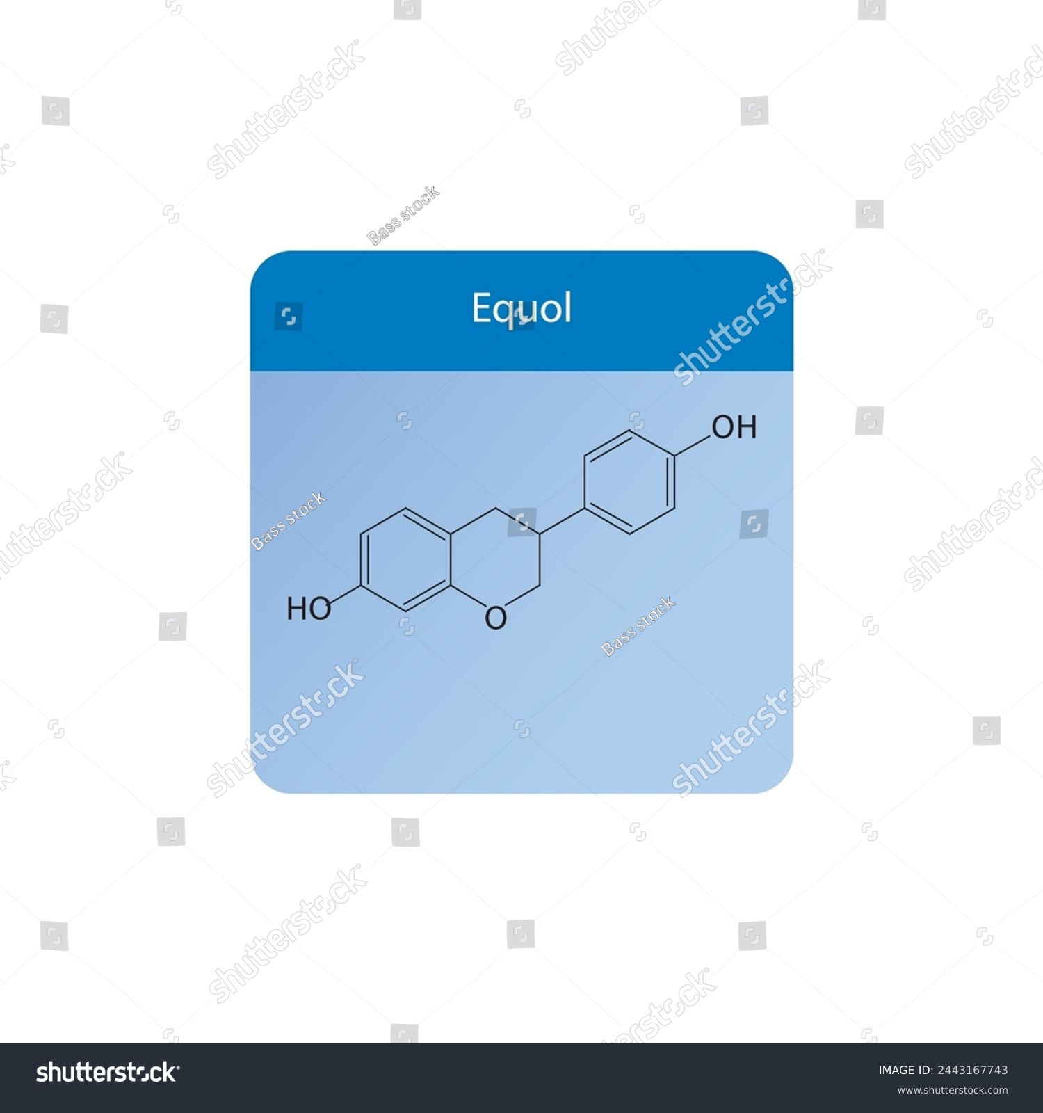 SVG of Equol skeletal structure diagram.Isoflavanone compound molecule scientific illustration on blue background. svg