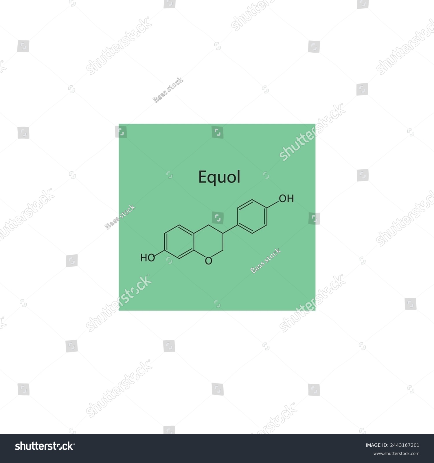 SVG of Equol skeletal structure diagram.Isoflavanone compound molecule scientific illustration on green background. svg