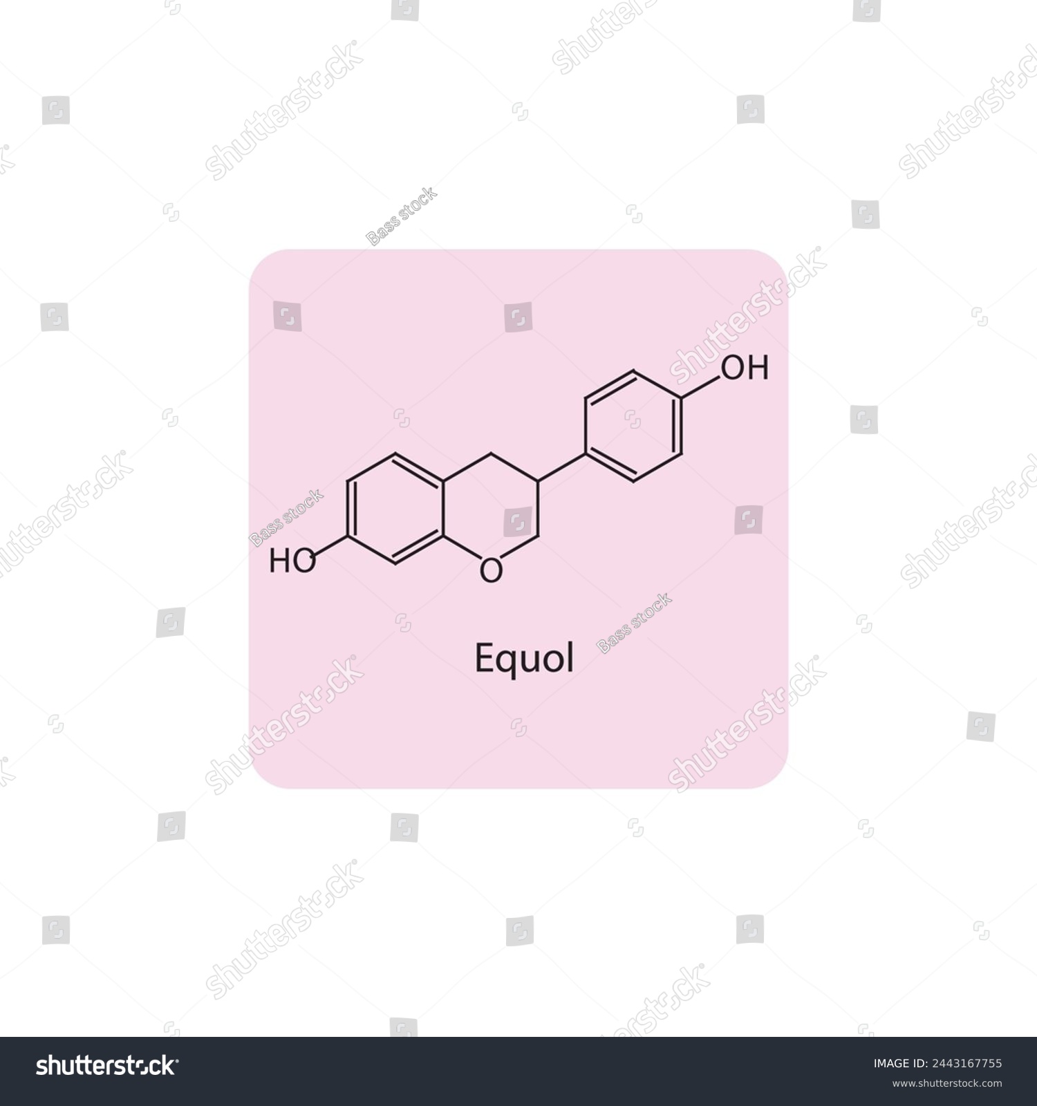 SVG of Equol skeletal structure diagram.Isoflavanone compound molecule scientific illustration on pink background. svg