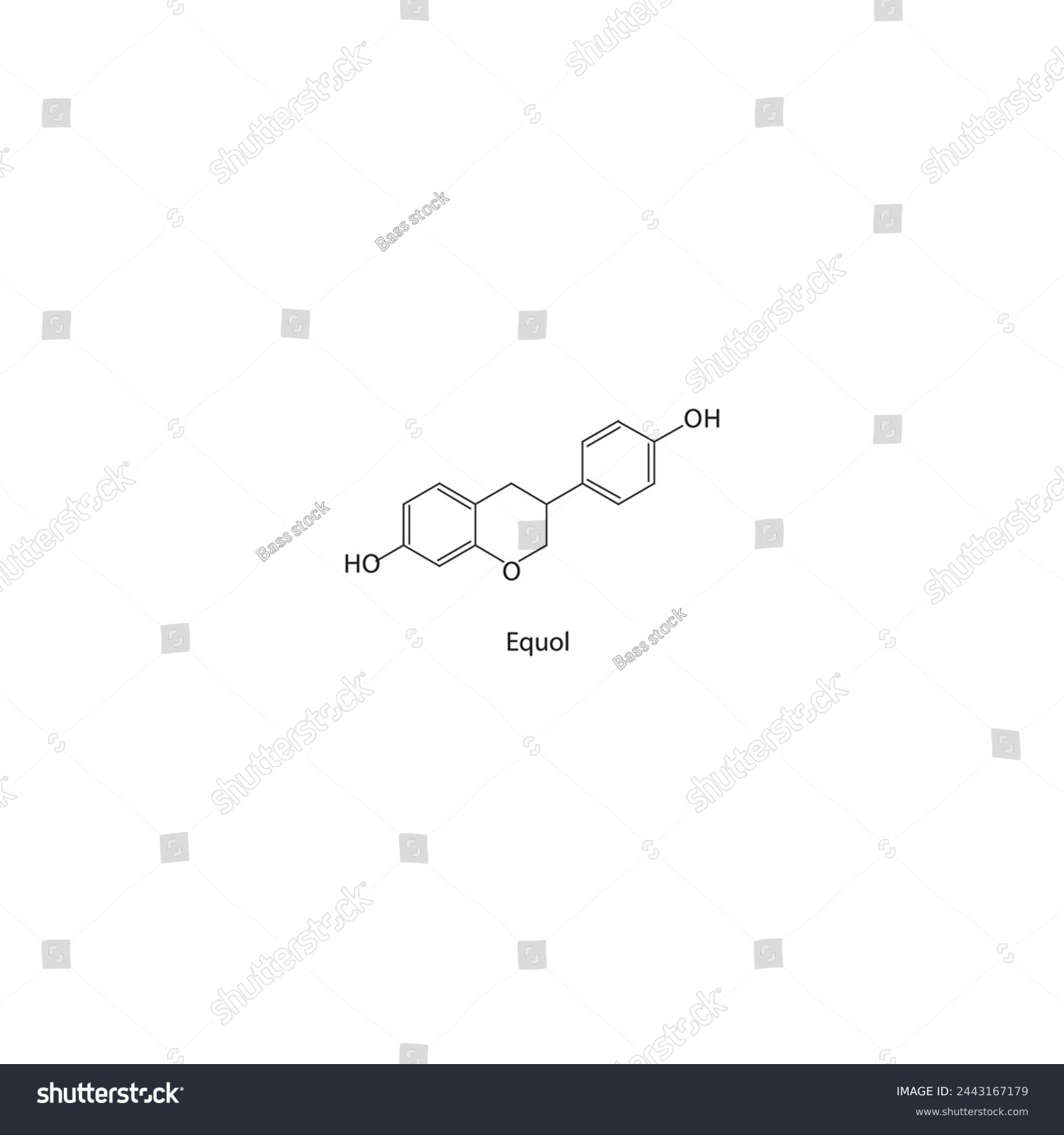 SVG of Equol skeletal structure diagram.Isoflavanone compound molecule scientific illustration on white background. svg