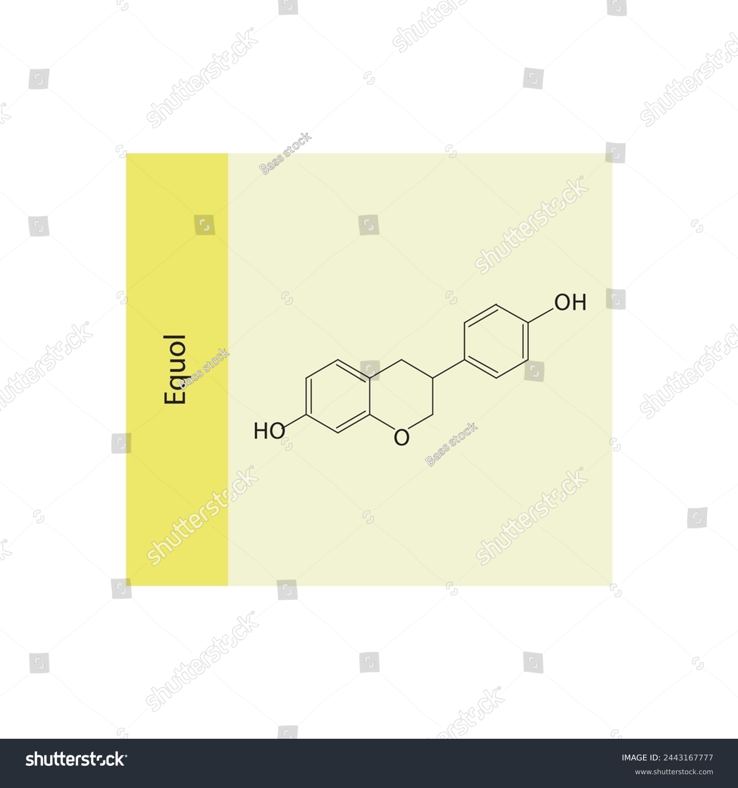 SVG of Equol skeletal structure diagram.Isoflavanone compound molecule scientific illustration on yellow background. svg