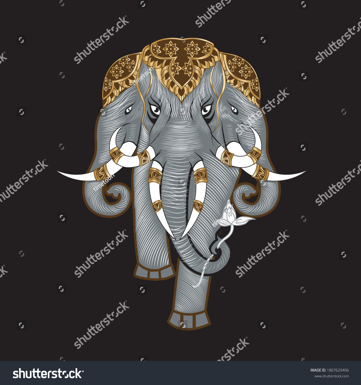 SVG of Erawan 3-headed elephant Line asia svg