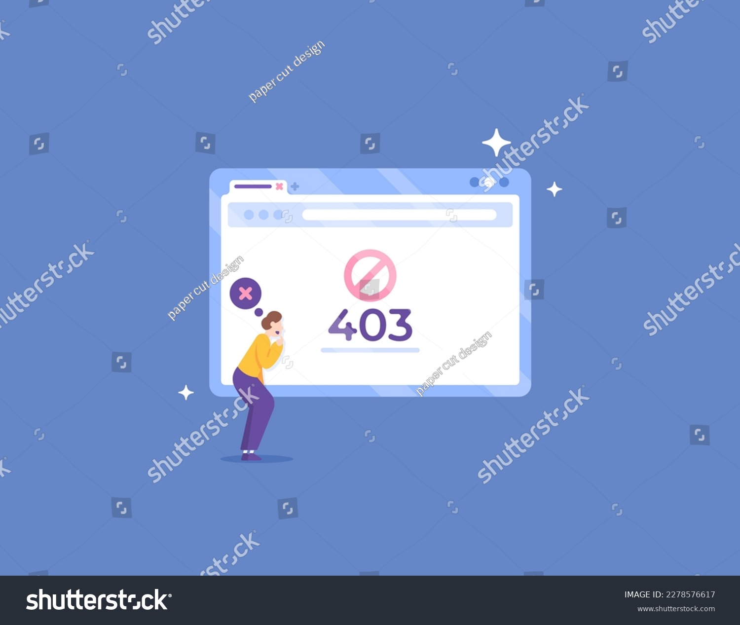 SVG of error code 403 Forbidden. Visitors do not have permission to access directory files on the website. a visitor who is confused because he cannot access a page from a website. illustration concept svg