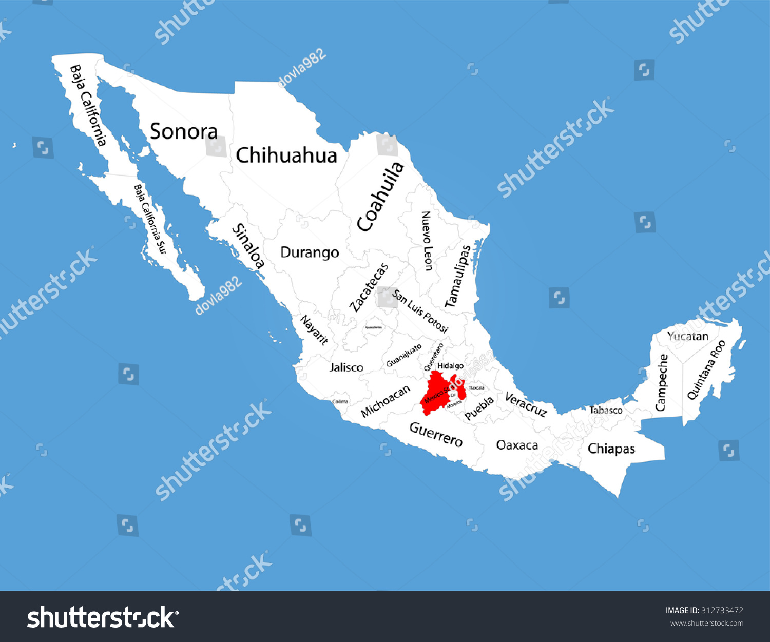 Estado De Mexico Map Estado De Mexico Mapmexico State Vector Stock Vector (Royalty Free)  312733472 | Shutterstock