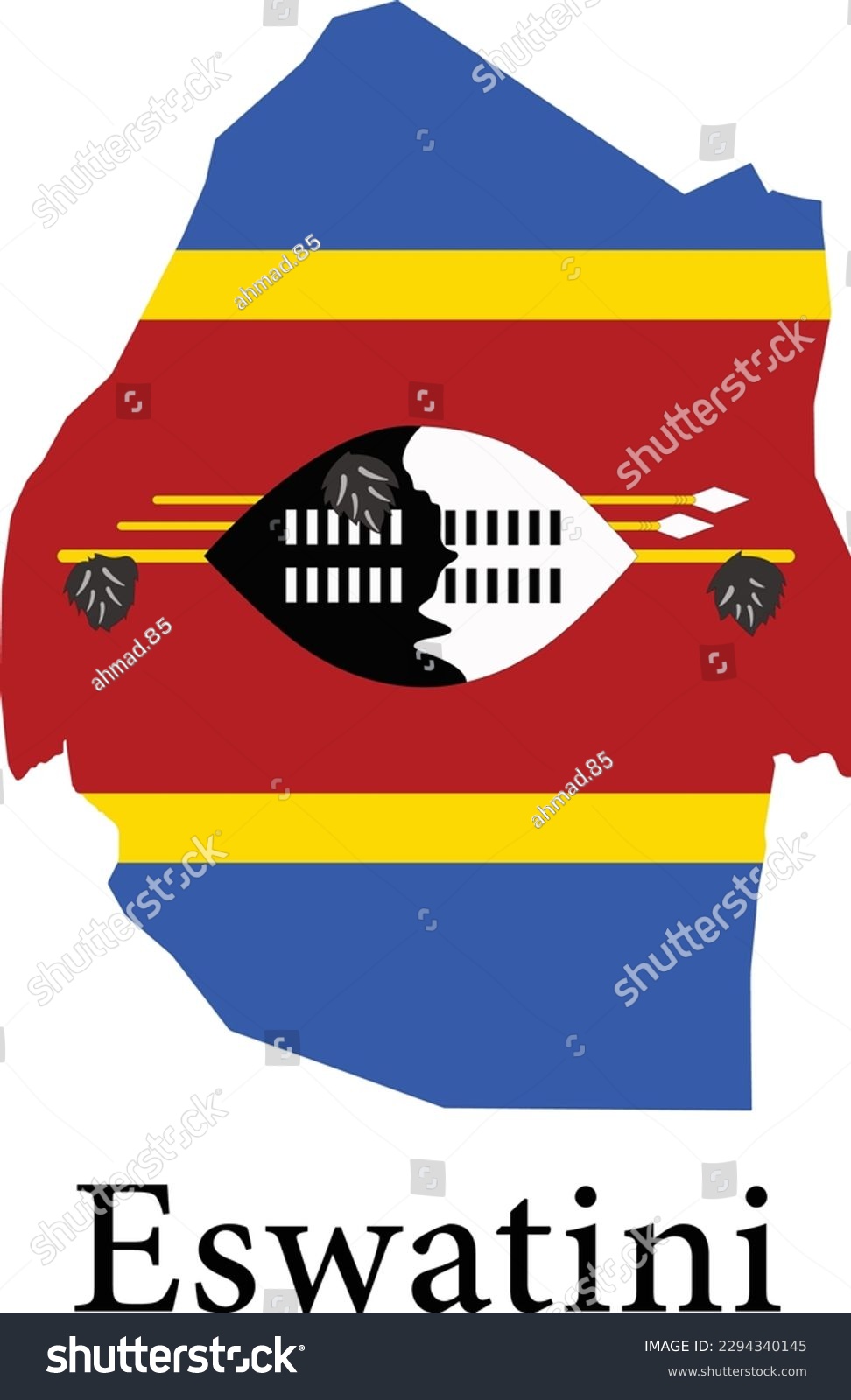 SVG of eswatini flag vector illustration, flag in shape of an Eswatini map. svg