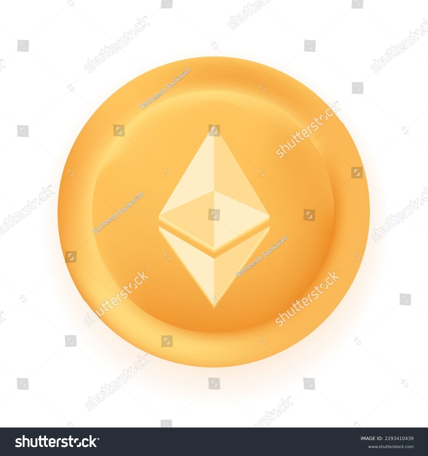 SVG of Ethereum (ETH) crypto currency 3D coin vector illustration isolated on white background. Can be used as virtual money icon, logo, emblem, sticker and badge designs. svg