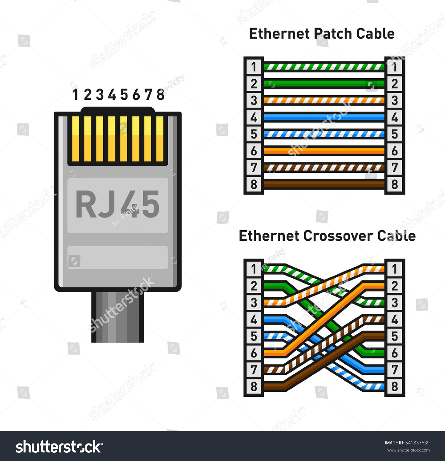 Ethernet Connector Pinout Color Code Straight Stock Vector 541837639